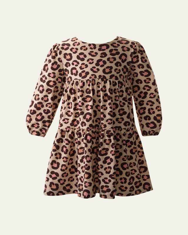 Girl's Leopard-Print Tiered Jersey Dress, Size 2-14